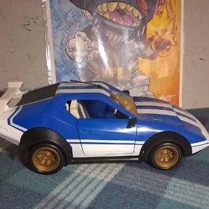 Blue and White Racing Toy Car with Gold Wheels